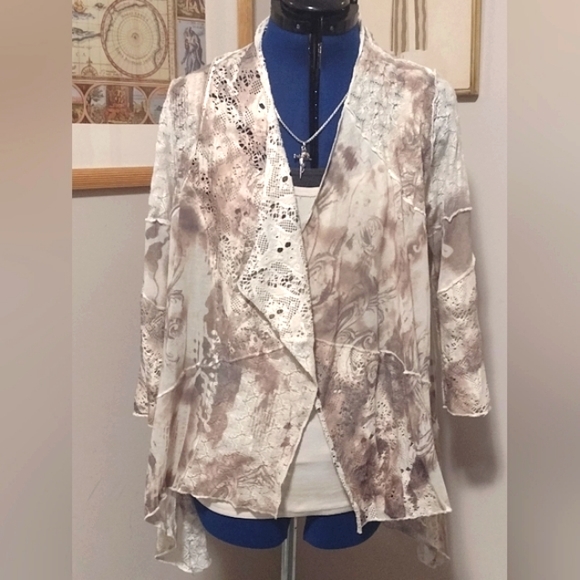 🆕Lace & Tie-Dye KNIT BOHO BADDIE Hippie Sheek High Low Hem DUSTER by ONYX!! - Picture 7 of 7